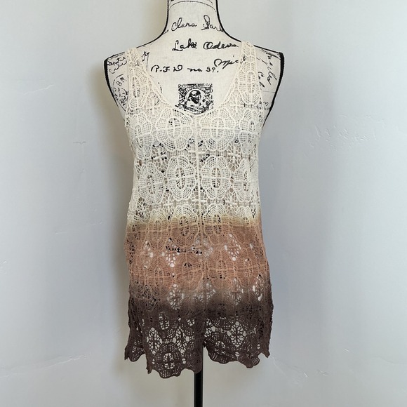 Coco + Carmen Tops - Coco‎ + Carmen Crochet Lace Tank Top Womens S/M Brown Ombre Boho Excellent